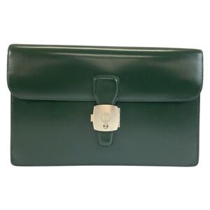 Dunhill Green Leather Clutch Bag with Silver Hardware - Men's